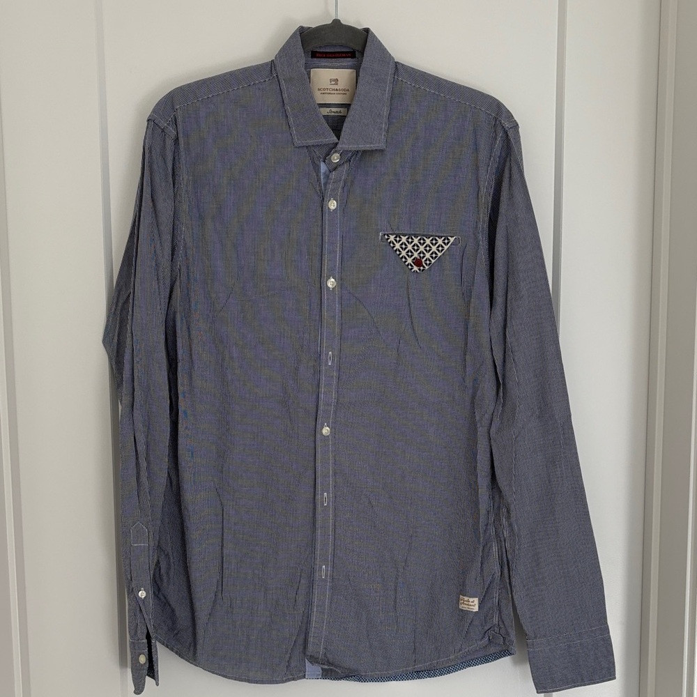 Scotch & Soda Navy Button Down Shirt with Geometric Pocket